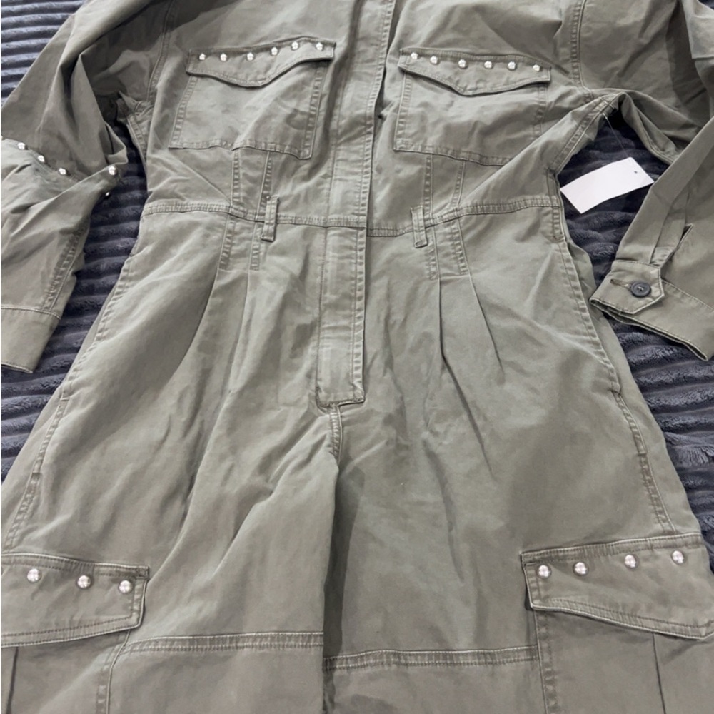 Women's Khaki Utility Jumpsuit with Studded Details